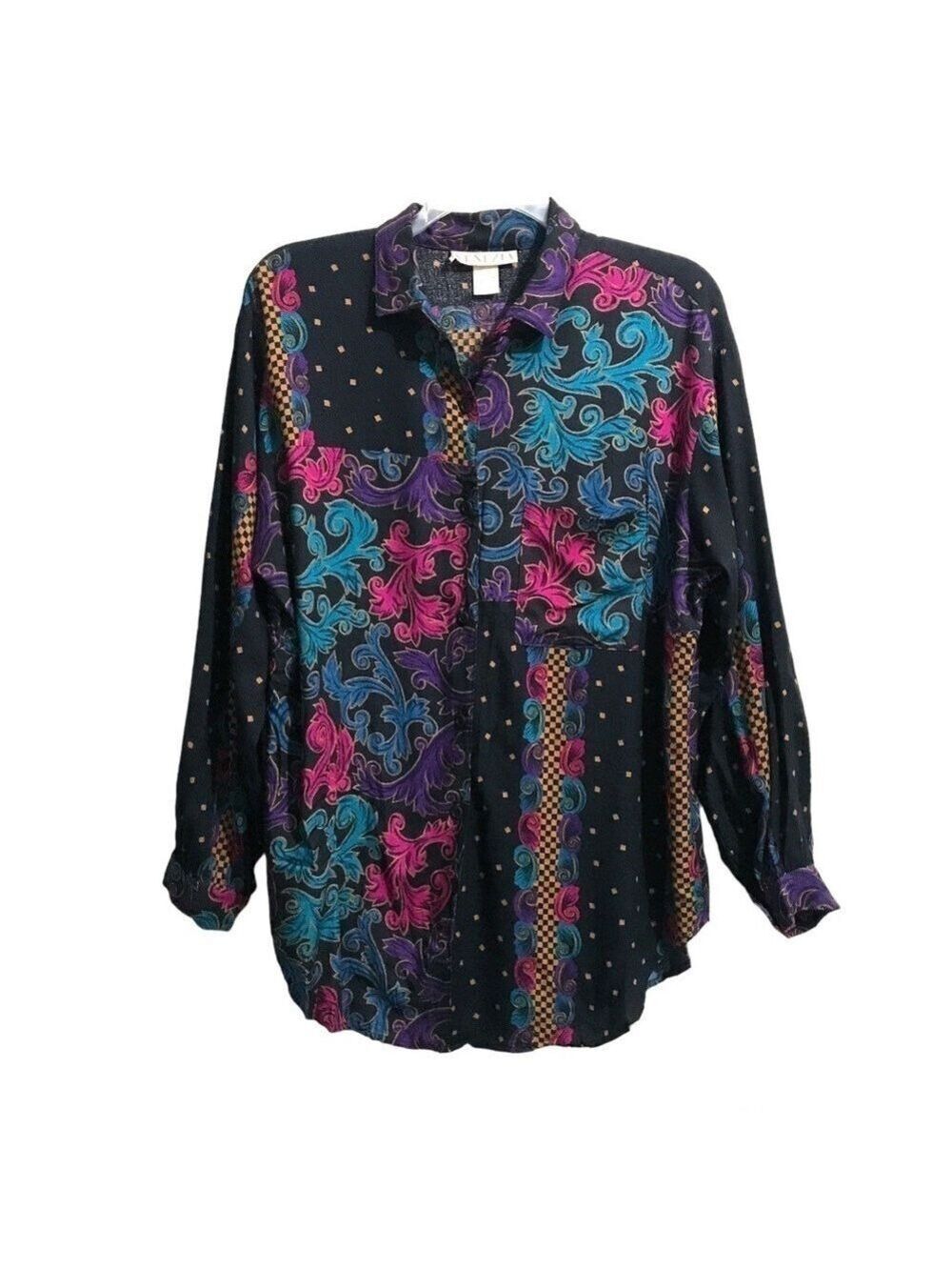 Vintage Venezia Blouse / Tunic Long Sleeve Button Front Made in USA